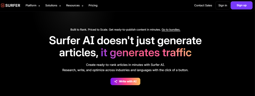 Surfer AI home page