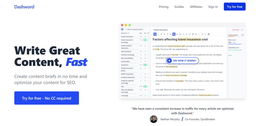 Dashword home page