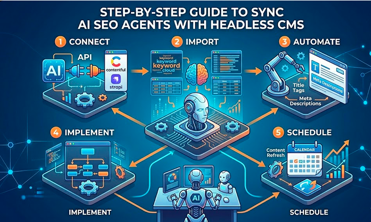 step by step guide to sync AI SEO agents with headless CMS