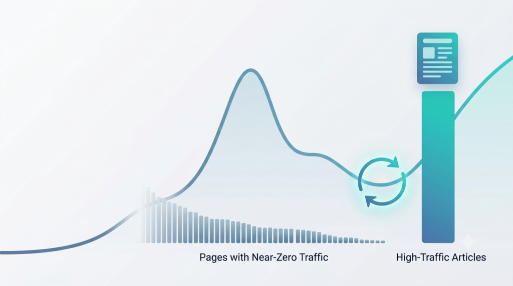 Chart showing most published pages get almost no organic traffic while a few drive most of it
