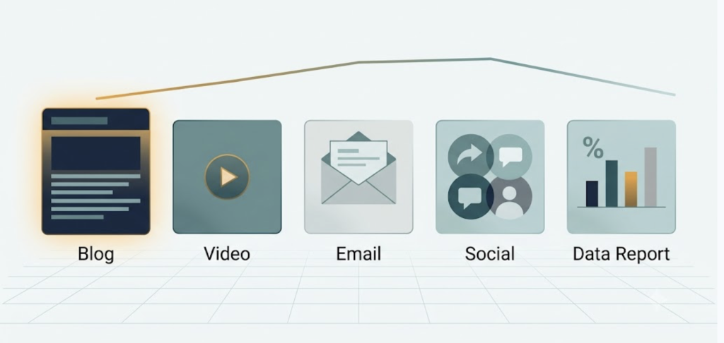 Types of content marketing: blog, video, email, social, and original data