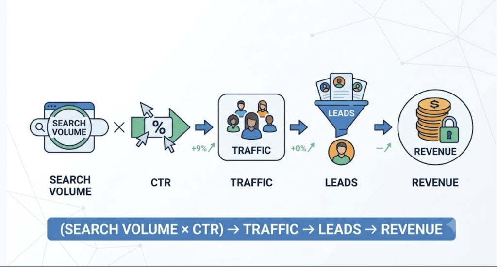 Keyword-based SEO forecasting formula from search volume and CTR through to revenue
