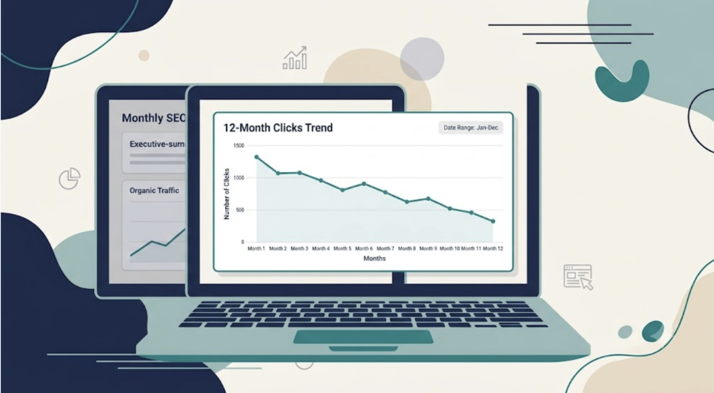 Content decay chart showing a page's gradual organic click decline