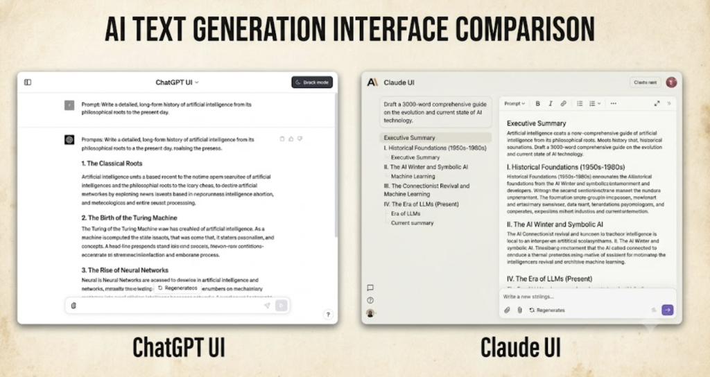 ChatGPT and Claude drafting long-form content side by side