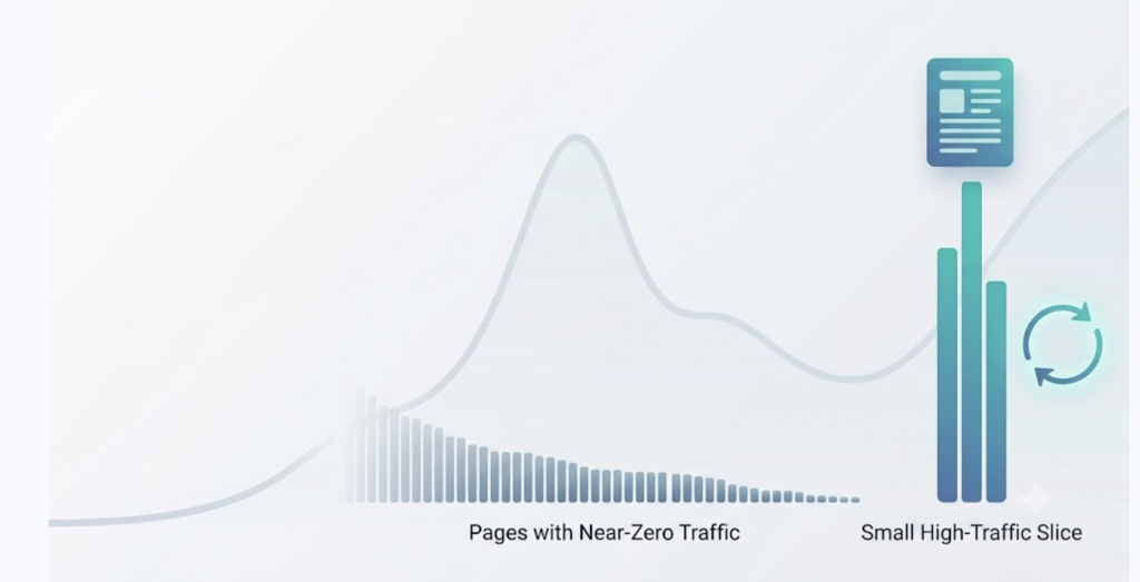 Chart showing most published pages get almost no organic traffic while a few drive most of it